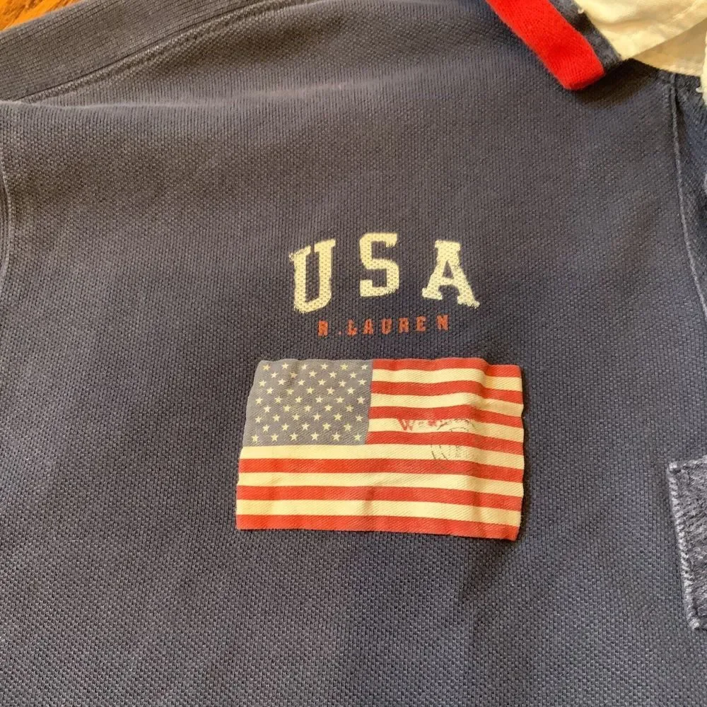 Ralph Lauren Polo United States Flag‎ Big Pony Blue Shirt USA Mens XL